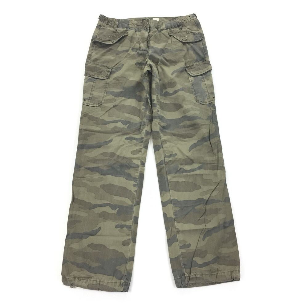 Vintage J.Crew Favorite Fit Camo Print Cargo Pants 6 Green Camouflage Drawstring